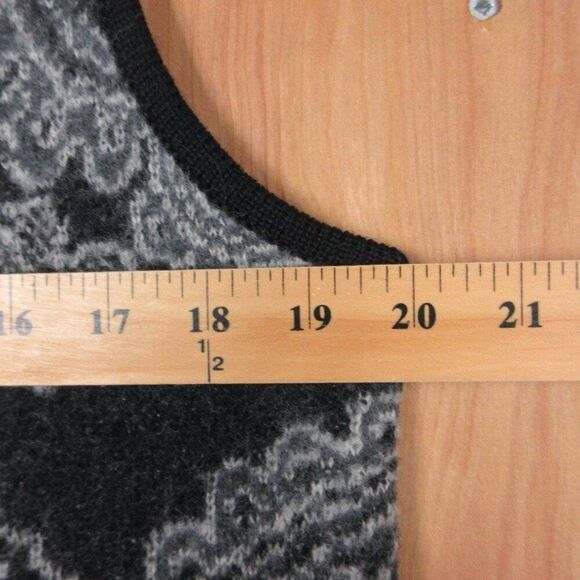 STUDIO WORKS Gray White Wool Vest Jacket Womens Sz M Floral Paisley Full Zip Up - Picture 8 of 9